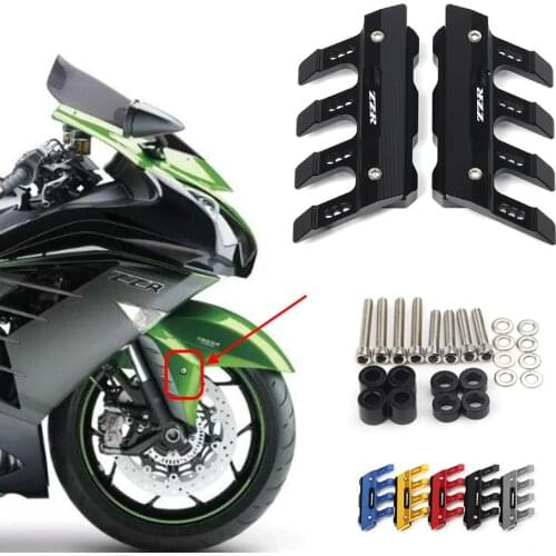 With Logo For KAWASAKI ZZ-R1400 ZZR 1400 Motorcycle CNC Accessories Mudguard Side Protection Block Front Fender Anti-Fall Slider