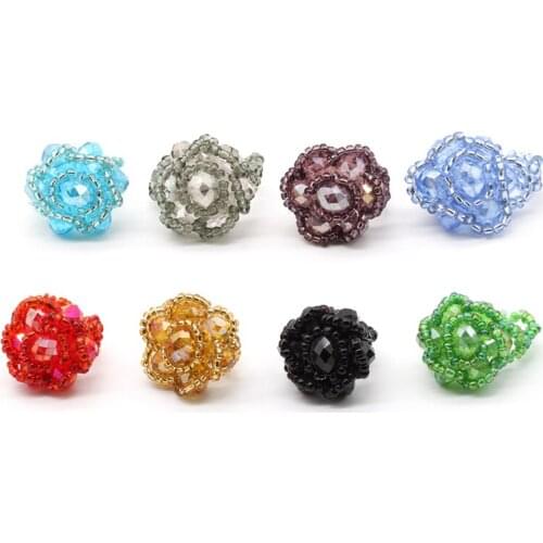 Handmade Crystal Flower Shape rings 8 colors strench rose ring for women romantic gift