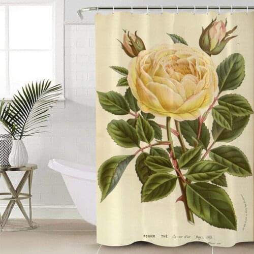 Yellow Flower Stamen Green Leaf Shower Curtain Bathroom Decorative Waterproof Polyester Fabric Curtain for Bathroom