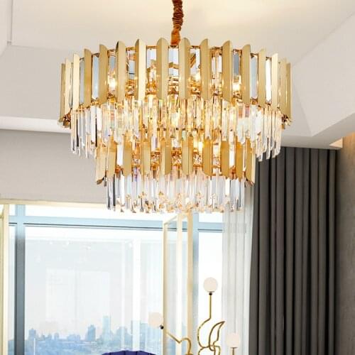 Modern Fashion Design Aluminum Luxury Top K9 Crystal Pendant Light LED Fancy Gold Chandelier for Home