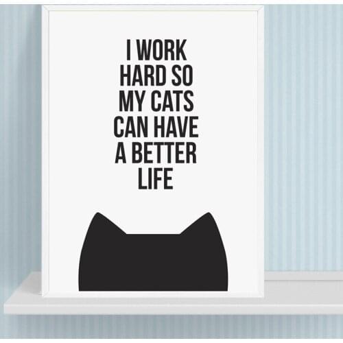 Modern Cartoon Cat Back And Letter Poster Painting Artist Bedroom Decoration Canvas Painting Wall Art Can Be Customized