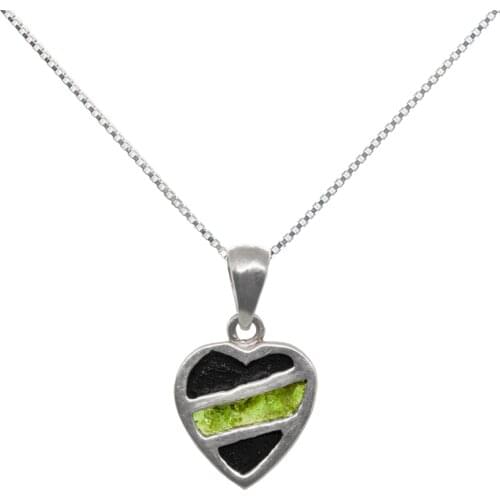 DARK DIAMOND®-Pendants heart of authentic volcanic Lava, olivine and 925 sterling silver. Handmade in Spain