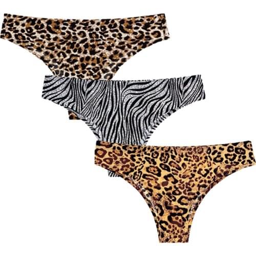 3 PCS Cool High-Elasticity Brief Ice Silk Large Size Seamless Leopard Printed Low-Waist Comfortable Panties