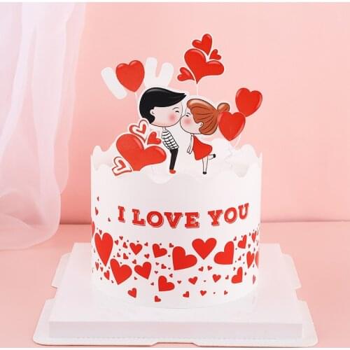 INS Cartoon Happy Birthday Cake Topper LOVE cake rim wedding party Cake Toppers For Valentines Day Birthday cake Decorations