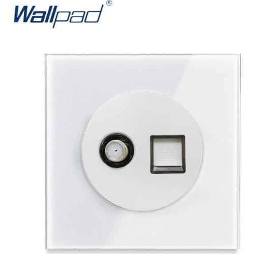 Wallpad L6 White Glass Frame Antenna Satellite TV & RJ45 Ethernet PC CAT6 Data Outlet Wall Faceplate