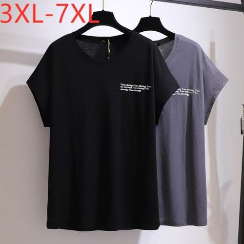 New 2021 Ladies Summer Plus Size Tops For Women Large Short Sleeve Loose Cotton Black Gray T-shirt 3XL 4XL 5XL 6XL 7XL