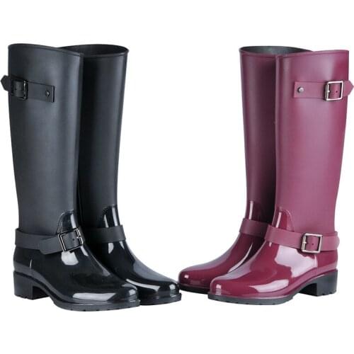 New Fashion Rain Boots Womens Waterproof Rain Boots Non-Slip Long Tube Rain High Tube Adult Rubber Zipper Riding Boots