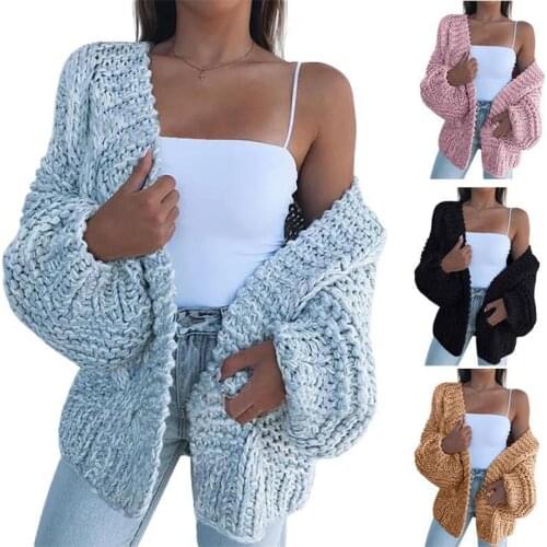 Lady V-neck Solid Color Slim Long Cardigan Winter Autumn Warm Outwears Sweaters Womens Knitted Sweaters