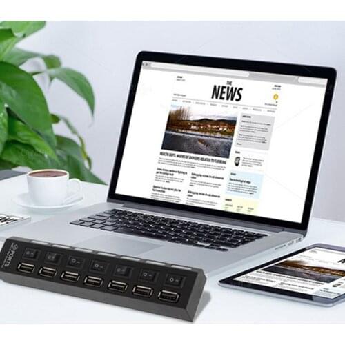 1PC New Portable USB 2.0 7-Ports High Speed HUB with On/Off Switch Splitter Adapter for Phone Charge