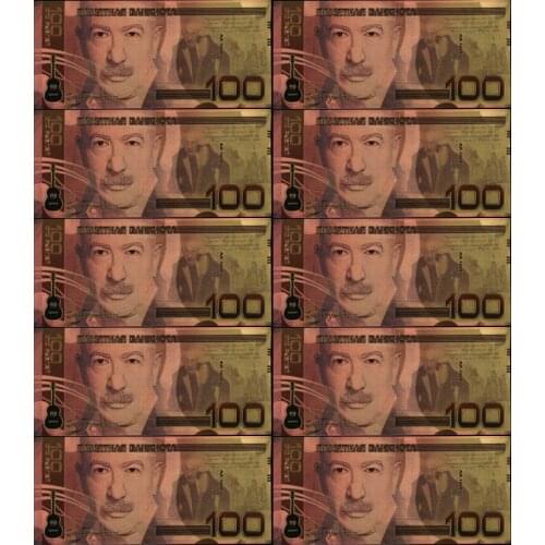 10pcs/lot New Products Color Russia Gold Banknotes 100 Rouble Banknotes In 24k Gold Fake Paper Money for Gift Souvenirs