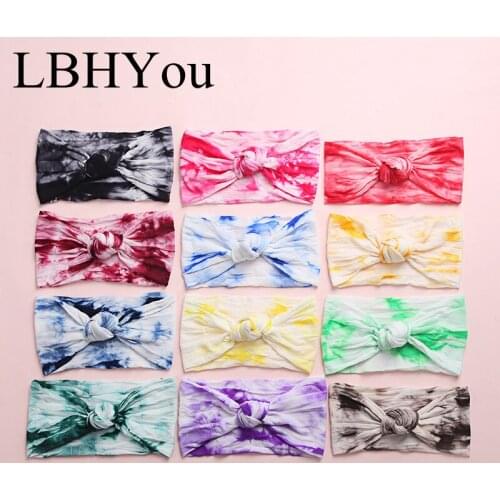 14pcs Knot Bows Nylon Headbands For Girls Die Tye Newborn Baby Wide Handtie Turban Headwraps Hair Accessories With Toddlers