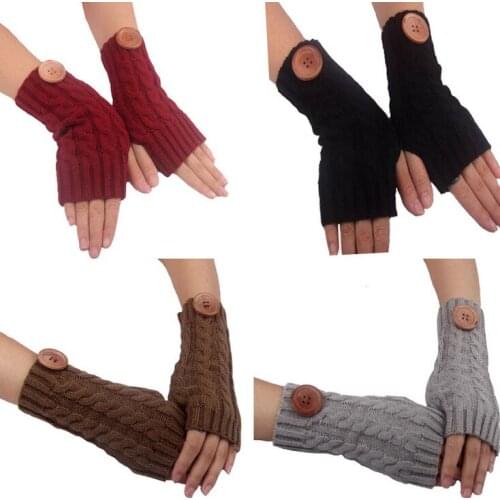 2016 western style Christmas women girls solid button Knitted lace Fingerless Gloves Arm Warmers 23pairs/lot mixed color #3903