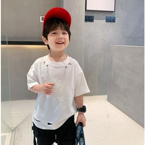 2021 new arrival girls boys summer holes short sleeve casual cotton kids t-shirt