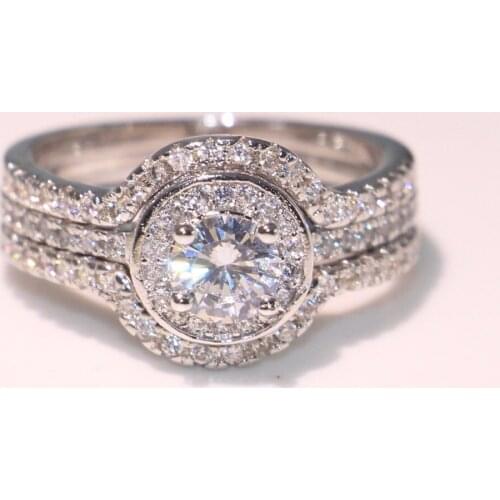 3PCS Rings Choucong Brand New Luxury Jewelry 10KT White Gold Fill Clear Round Shape 5A Zirconia Eternity Wedding Band Ring Gift