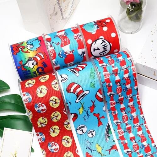 50 Yards Dr Seuss Printed Grosgrain Ribbons For Hair Bows DIY Handmade Materials26741