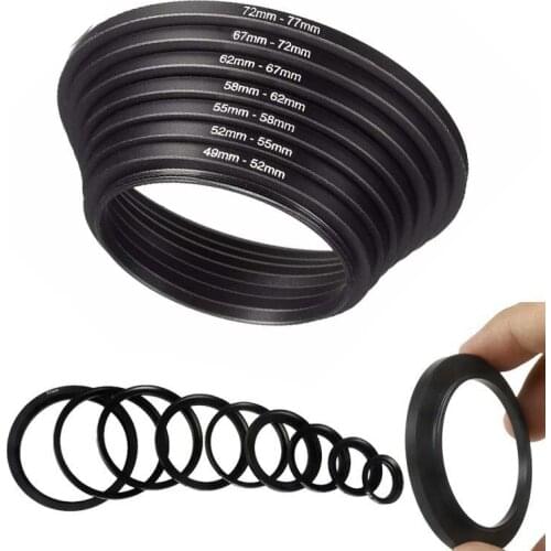 8pcs ring 49-52 52-55 55-58 58-62 62-67 67-72 72-77 77-82mm Metal Step Up Rings Lens Adapter Filter Set