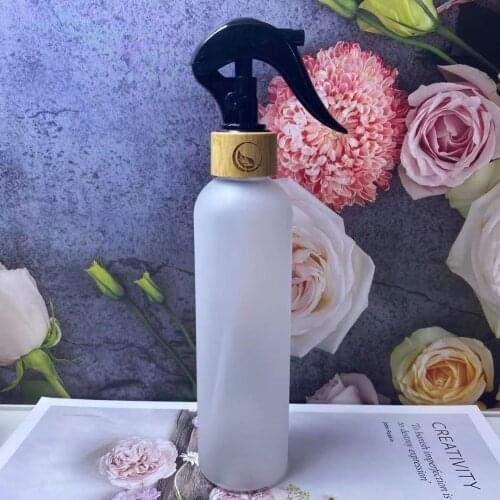 Bamboo pump spray wooden lid standard plastic bottle cap cosmetic bottle Bamboo Cap Cylinder body 250ML plastic bottle for Toner