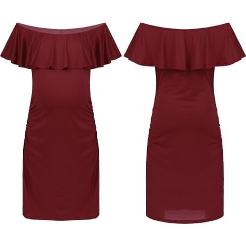 Maternity Pregnancy Photography Prop Casual Off Shoulder Ruffle Maternity Dress Slim Fit Falbala Dress Baby Shower Costume