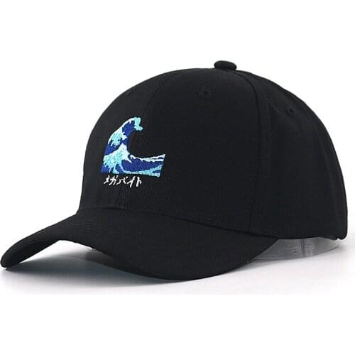 Hot sale ocean wave baseball cap cotton cartoon embroidery fashion snapback hat adjustable black hip hop dad hats drop shipping