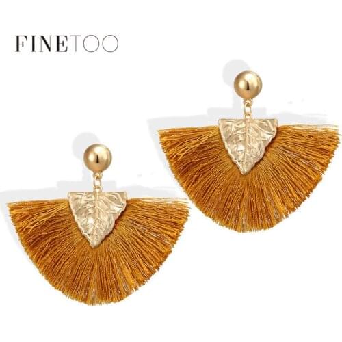 4 Colors Bohemian Gold Color Leaf Fan Tassel Fringe Earrings for Women Girls Fashion Handmade Geometric Earrings Oorbellen