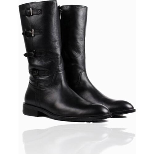 Korean style horse riding shoes men women high boot Knights equipment geniune leather Pointed boots with button honor guard boot