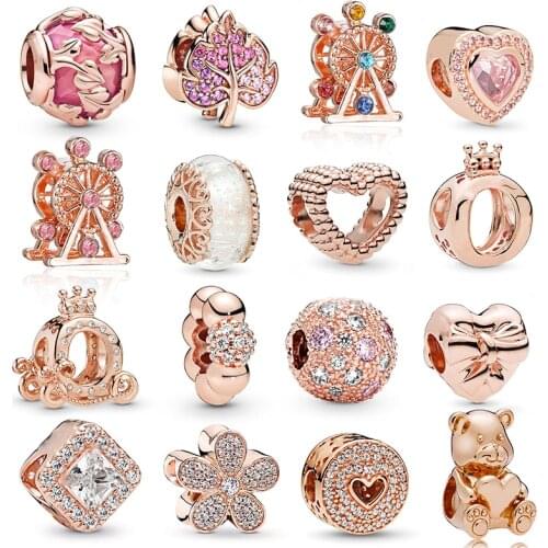 2Pcs Heart & Bow & Ferris Wheel Charm Beads Fit Original Brand Charm Bracelets & Necklaces For Women DIY Authentic Jewelry