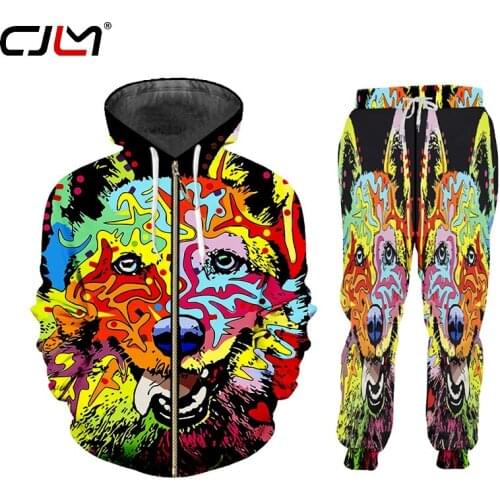 CJLM 2020 Men/Women Casual Tracksuit 3d Men Clothing Dog Pattern Unisex Wholesale Oversized Zip Up Hoodies Pullovers Couple Suit