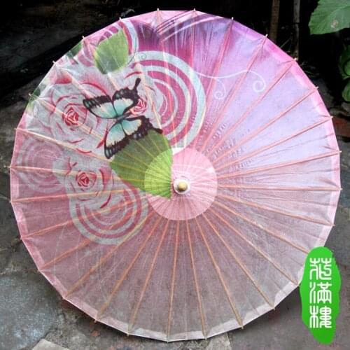 Dia 50CM Romantic Pink Rose with Butterfly Oiled Paper Umbrella Parasol Props Paraguas Bamboo Dance Small Umbrella for Child