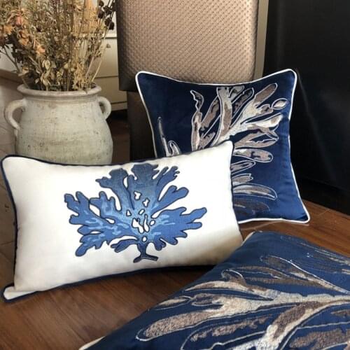Home Decor Embroidered Cushion Cover Maple Leaf Floral Cotton Rectangle Embroidery Pillow Cover Lumbar Pillow Case 30x50 45x45cm
