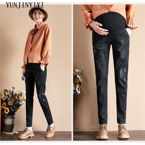 YUNJINYIYI large size pregnant women jeans stomach lift maternity dress spring and summer autumn maternity pants