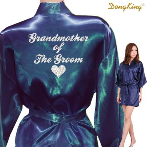 DongKing GRANDMOTHER OF THE GROOM Robes GrandMother Of The Groom Heart Golden Glitter Print Kimono Robes Satin Bridal Party Robe