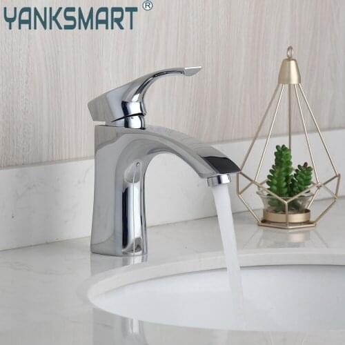 YANKSMART Bathroom Faucet Chrome Polished Deck Mounted Basin Sink Single Hold Faucets Single Handle Hot And Cold Water Mixer Tap