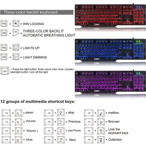 Gamer Equipment. Mechanical Keyboard 104 keys 19 keys non-conflict, removable keycaps LED Backlit for Gamer Computer PC
