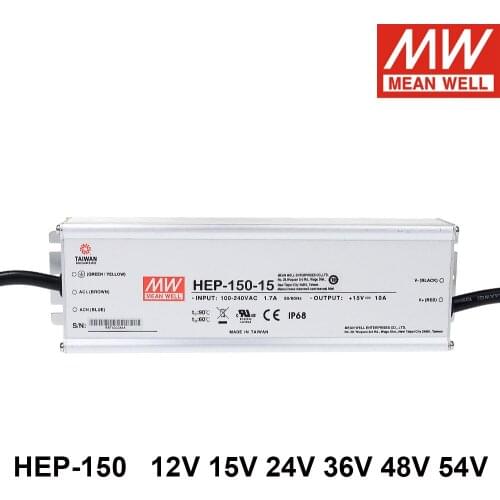 Mean Well HEP-150 12V 15V 24V 48V 54V 150W Single Output Power Supply with PFC Function For Harsh Environment IP65