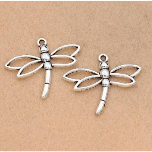 KJjewel Tibetan Silver Plated Dragonfly Charm Pendant Jewelry Making Diy Accessories Jewelry Findings 32x26mm