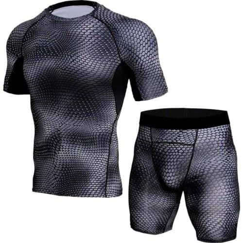 Jogging Suit Men Compression Running Set Fitness Skin Base Layer Tights Short Sleeves T-shirt Shorts Men Fitness Workout Rashgua