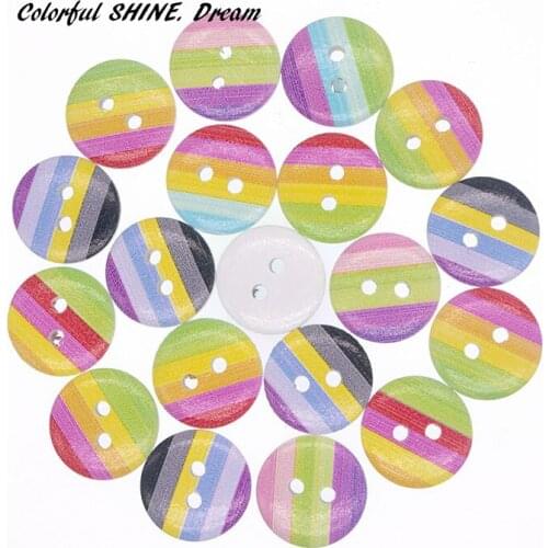 20PCs Wholesale Natural Wooden Buutons Round Colorful Stripe Design Scrapbooking Sewing Accessories DIY Craft 2 Holes 15mm Dia
