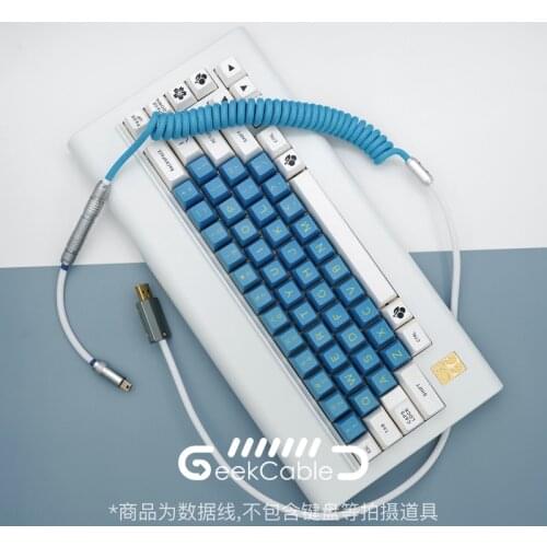 GeekCable Handmade Customized Mechanical Keyboard Data Cable For GMK Theme SP Keycap Line CA66 Blue And White Colorway