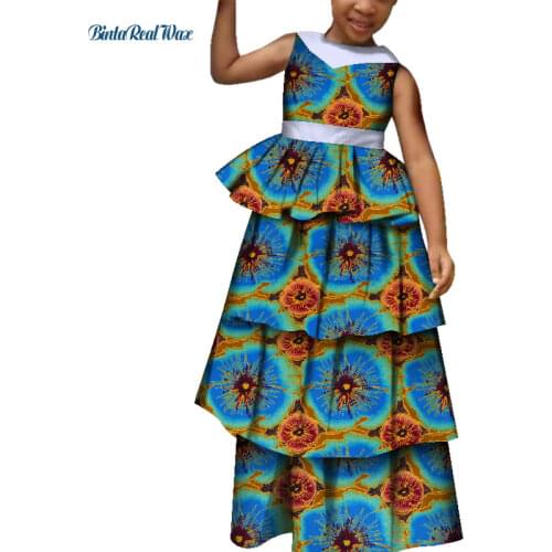 Lovely Baby Girls Dresses African Print Stacked Lotus Dresses for Children Bazin Riche African Kids Clothing WYT299