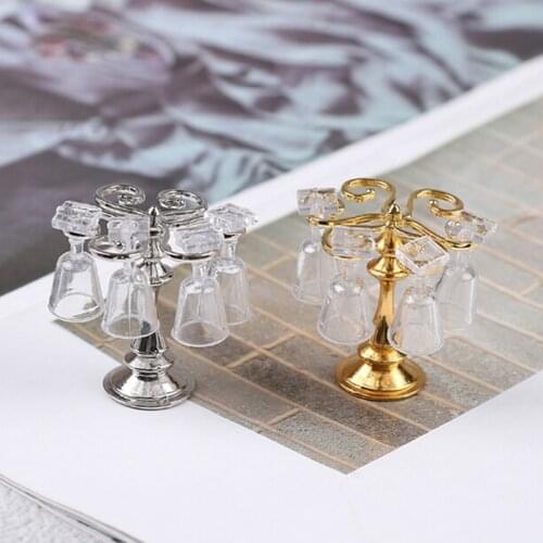 Mini Metal Wine Cup Rack Stand Holder Without Cup Dolls House Miniature Dining Room Pub Bar Accessories