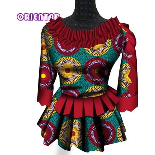 Fashion African Shirt for Women African Tops Dashiki Shirt with Ruffles African Wax Print Bazin Riche African Clothes WY6904