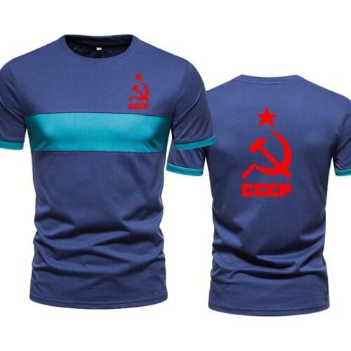 Mens short sleeve CCCP Russian USSR Soviet Union Print Summer Splicing Cotton casual trend Fashion Round neck T-Shirt Tops