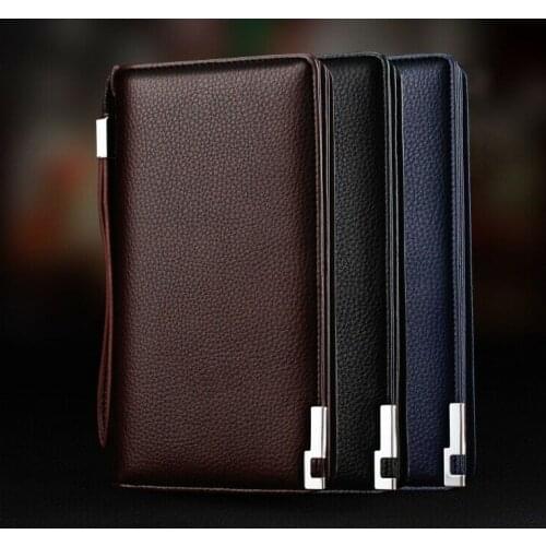 2021 New Mens Genuine Leather Zip Card Holder Flip Phones Purse Clutch Long Wallet Business Large-Capacity Clutch