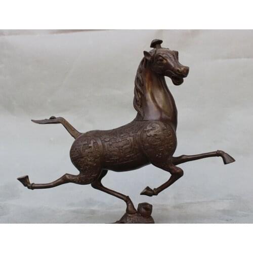 Song voge gem S2307 10" Chinese Pure Bronze Folk Running Horse Stepping on Flying Swallow Statue