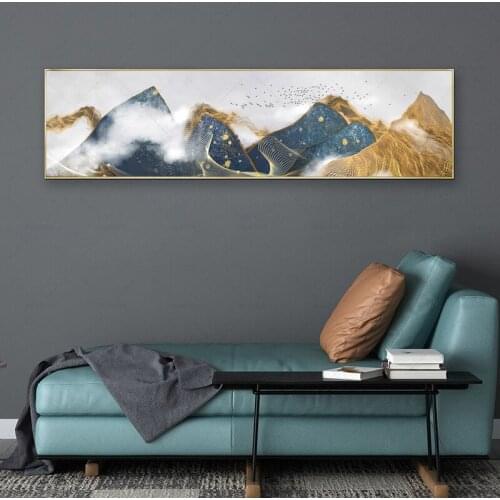Nordic Abstract Geometric Mountain Landscape Wall Art Canvas Painting Golden Sun Art Poster Print Wall Picture for Living Room