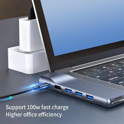 USB 3.0 Type-C Hub To Adapter 4K to HDMI-compatible 3 USB C Hub with Hub 3.0 TF SD Reader Slot 8in1
