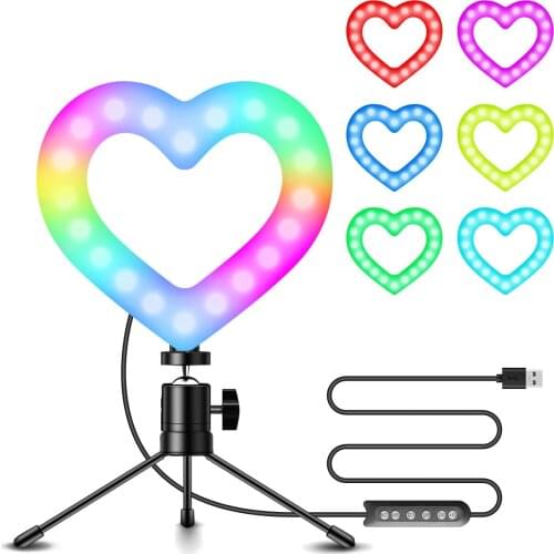 Heart Shaped 6" RGB Ring Light with Tripod for Video Conference Lighting Computer Laptop Remote Working Zoom Call YouTube TikTok