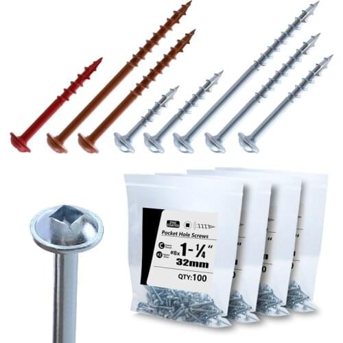 Wood Screws 1" to 2 1/2" Coarse Tapping Screws Woodworking 50/100pcs Washer Head Pocket Hole Screws