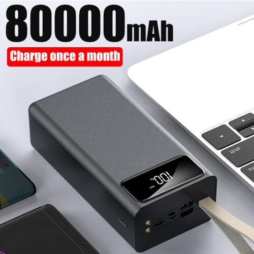 Power Bank 80000mah Led 2 USB Lanyard External battery Flashlight Fishing Outdoor Portable Cell phone charger For iPhone Xiaomi
