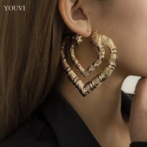 YOUVI Big Heart Hanging Hoop Earrings for Women Bohemia Baboo Design Hoop Earrings 2021 Trend Jewelry Charm
